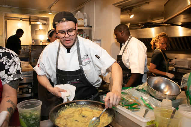 Chef Paxx Caraballo Moll in action during the Iconoclast Dinner Experience at the James Beard House in New York City.
